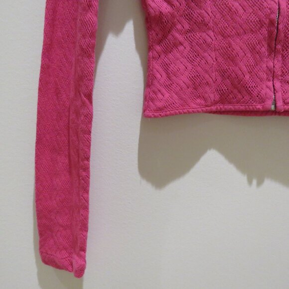 AGR Pointelle Lace Cropped Shirt in Vibrant Pink Preppy Avant Garde Y2K XS NWT - Picture 9 of 16